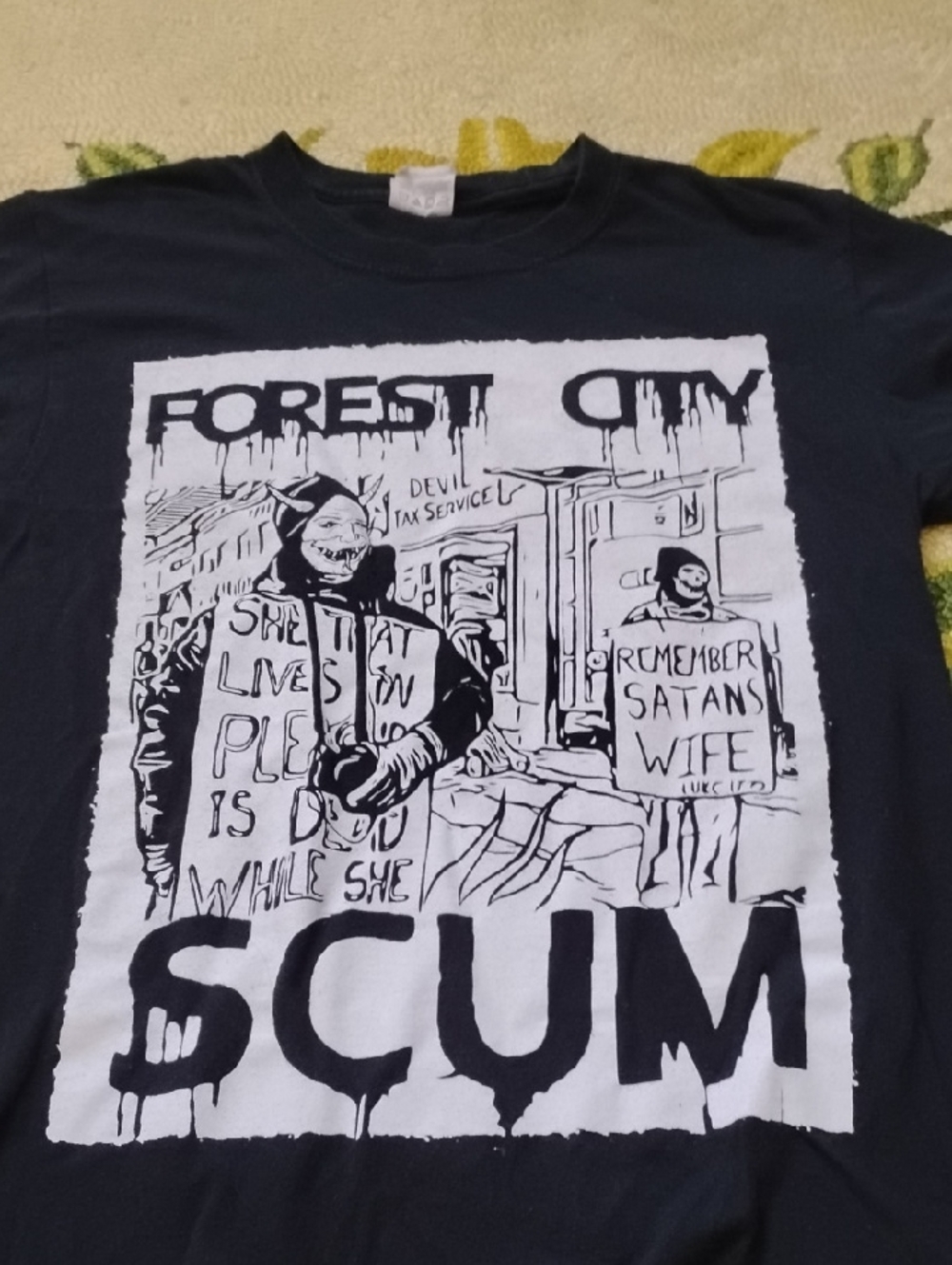 TC Black Short Sleeve Graphic Tee with White 'SCUM' Print
